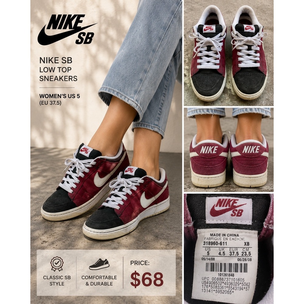 Nike SB Blazer Low Burgundy Black White 318960-611 Womens Size 5 2008 Vintage
